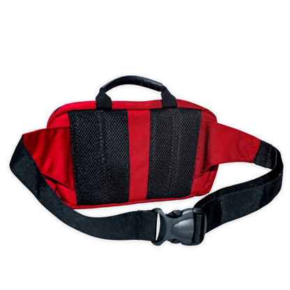 red belt bag with back mesh panels