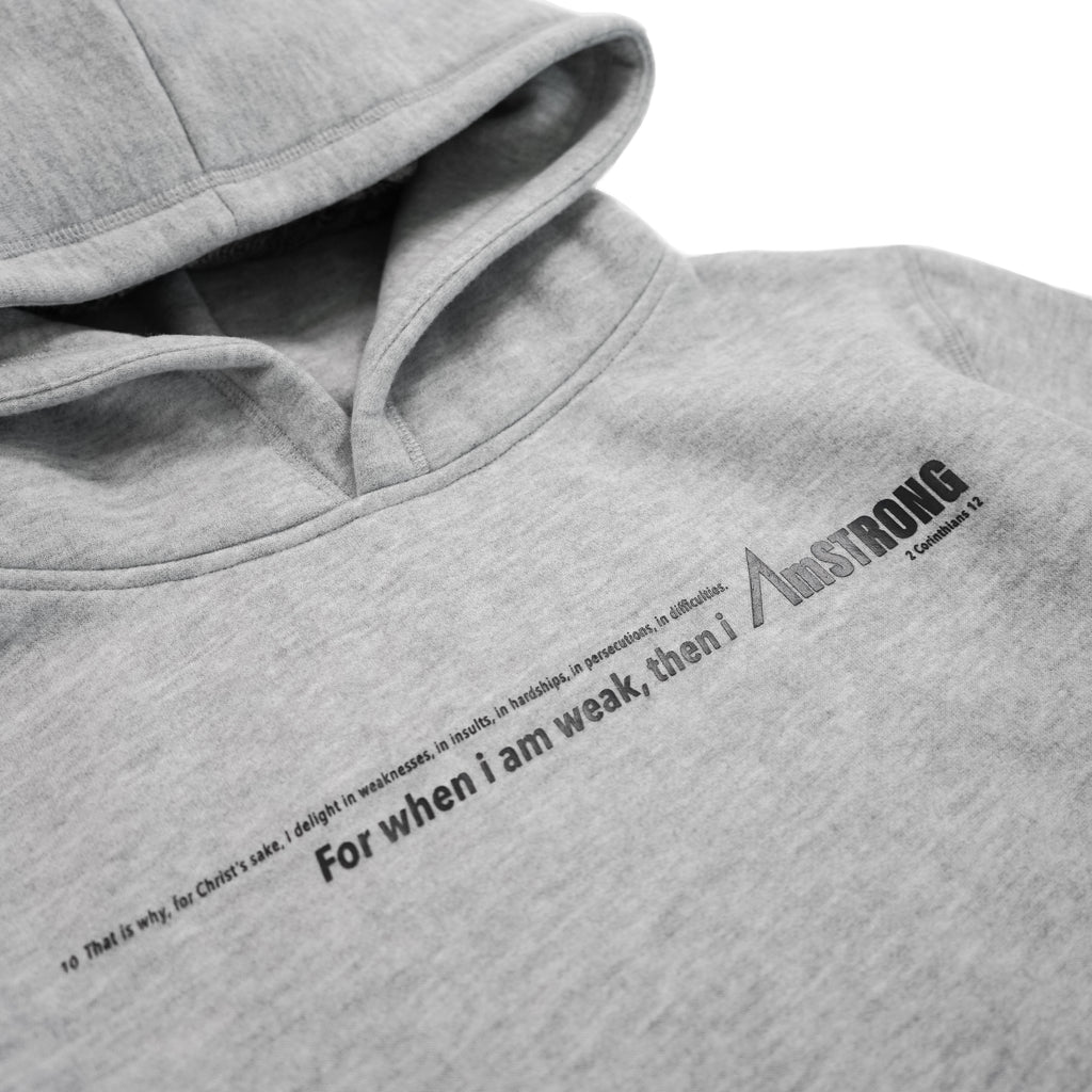 grey hoodie with a black statement print