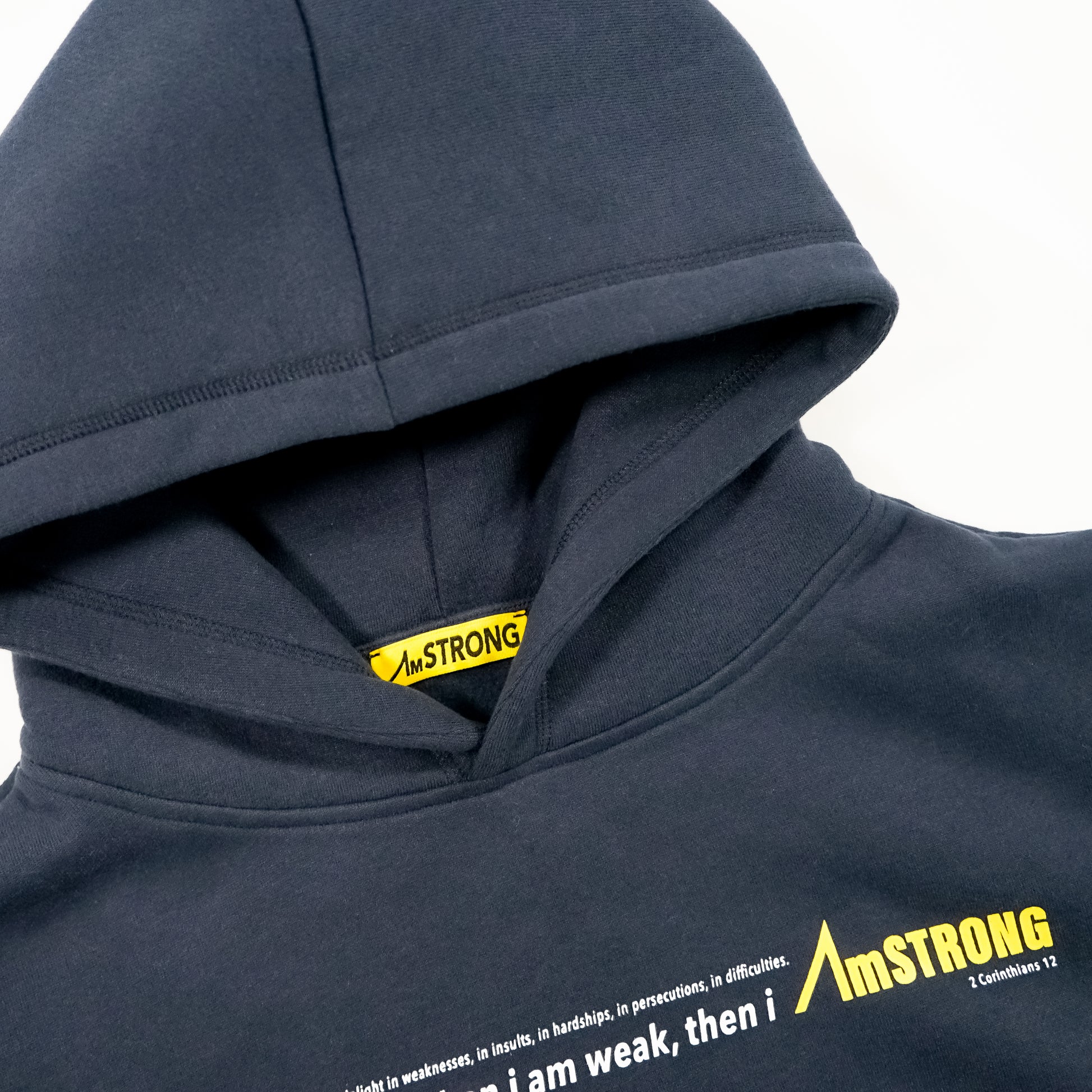 navy blue hoodie with yellow details