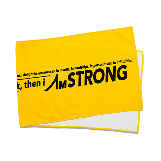 AmSTRONG yellow sport towel with black statement print