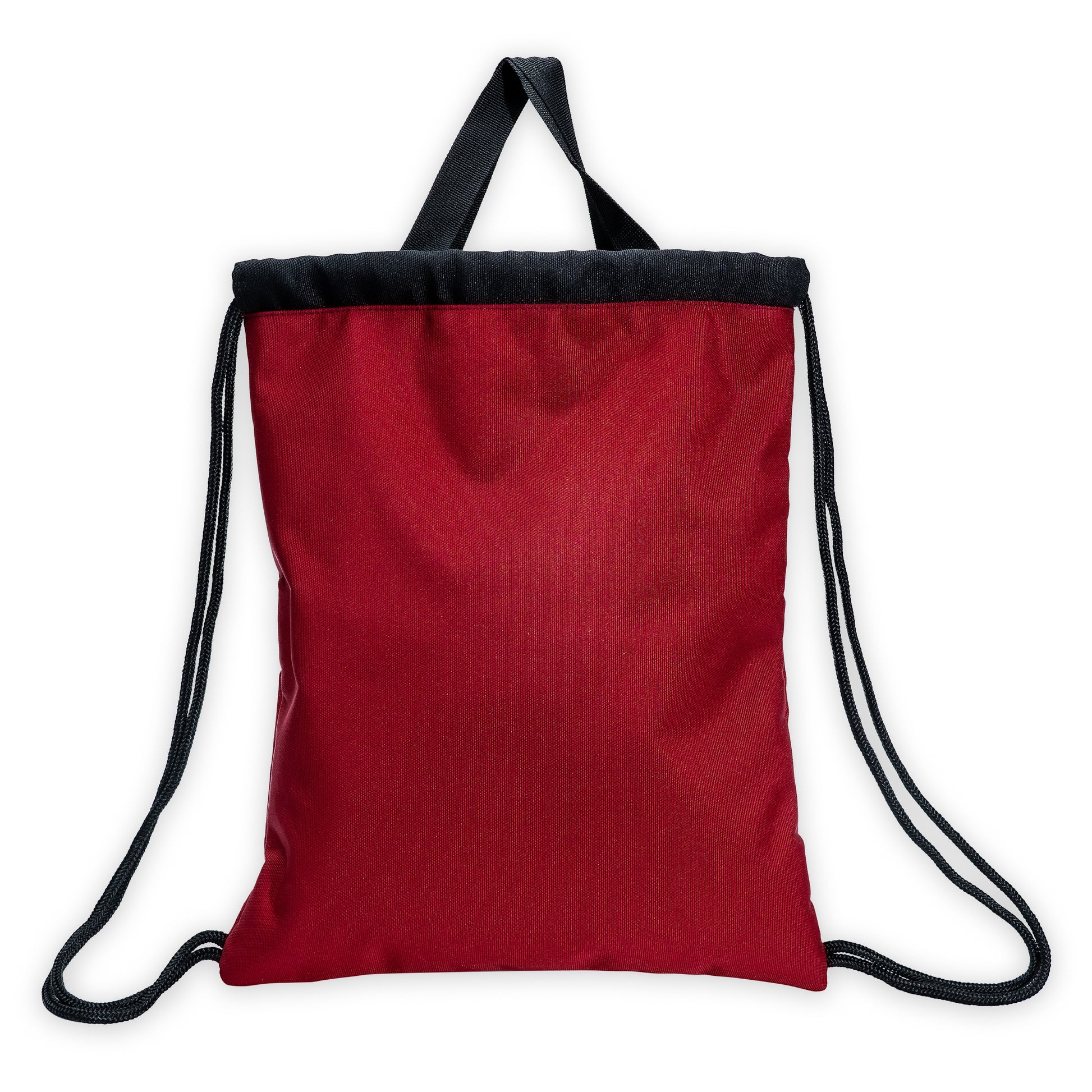 back of a red drawstring bag